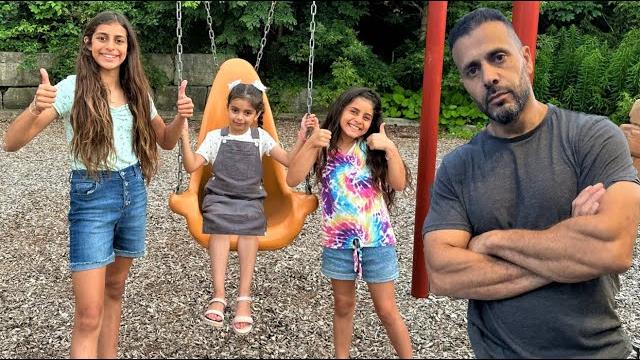 Teaching my daughters deema and sally to play and share rides at the playground |fair play for kids Teaching my daughters deema and sally to play and share rides at the playground |fair play for kids