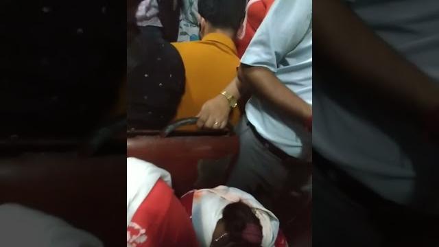 Bad woman touch a man in train Bad woman touch a man in train