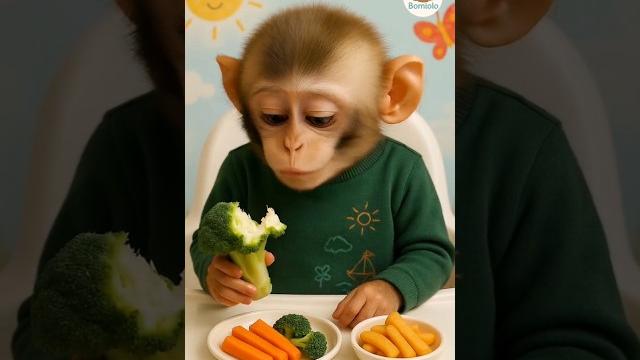 Baby monkey eating broccoli Baby monkey eating broccoli