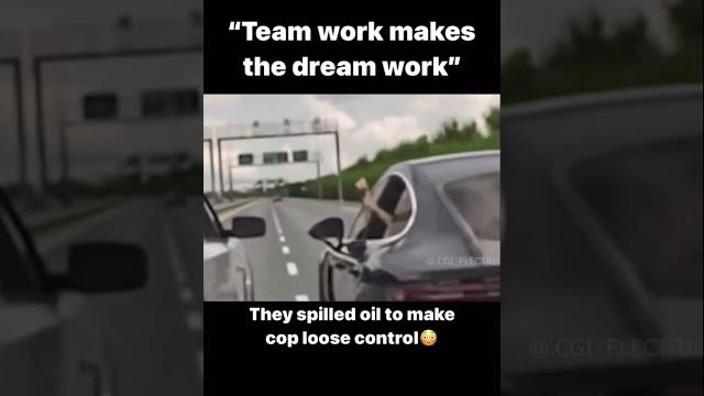 They spilled oil to make cop loose control. #mopar #cops They spilled oil to make cop loose control. #mopar #cops