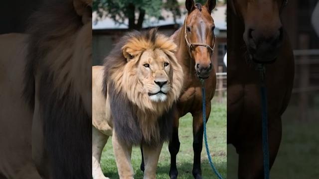 Lion and horse fighting Lion and horse fighting