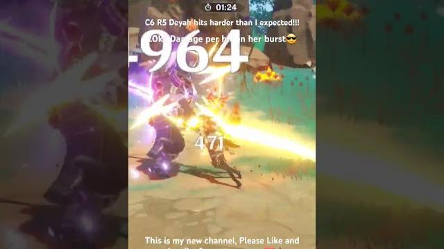 Deyah c6 r5 raw damage no buffs hitting for 20k+ #genshin #genshinimpact #deyah #shorts #千織 Deyah c6 r5 raw damage no buffs hitting for 20k+ #genshin #genshinimpact #deyah #shorts #千織