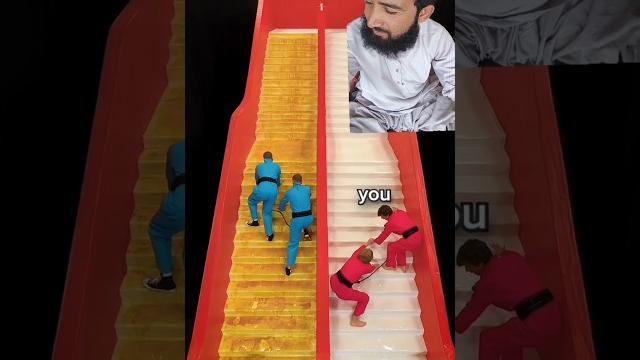 Slippery vs sticky stairs #challenge #partygames Slippery vs sticky stairs #challenge #partygames