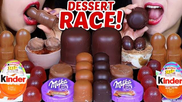 Asmr favorite chocolate dessert race! giant chocolate marshmallows, milka, cadbury, kinder, jelly 먹방 Asmr favorite chocolate dessert race! giant chocolate marshmallows, milka, cadbury, kinder, jelly 먹방