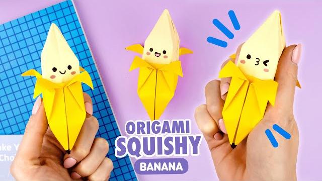Оригами сквиши банан из бумаги | как сделать сквиш без скотча и клея | origami paper squishy banana Оригами сквиши банан из бумаги | как сделать сквиш без скотча и клея | origami paper squishy banana