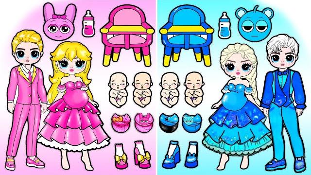 Pink pregnant vs blue pregnant disney princess and 4 babies dress up | 35 diy fashion paper dolls Pink pregnant vs blue pregnant disney princess and 4 babies dress up | 35 diy fashion paper dolls