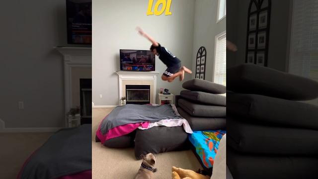 Jumping off pillow tower #shorts Jumping off pillow tower #shorts