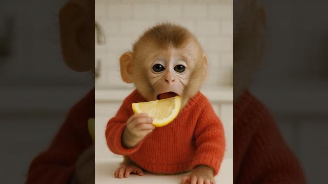Lemon prank on cute baby monkey Lemon prank on cute baby monkey