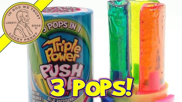 Triple power push pop candy, 3 pops in 1! Triple power push pop candy, 3 pops in 1!