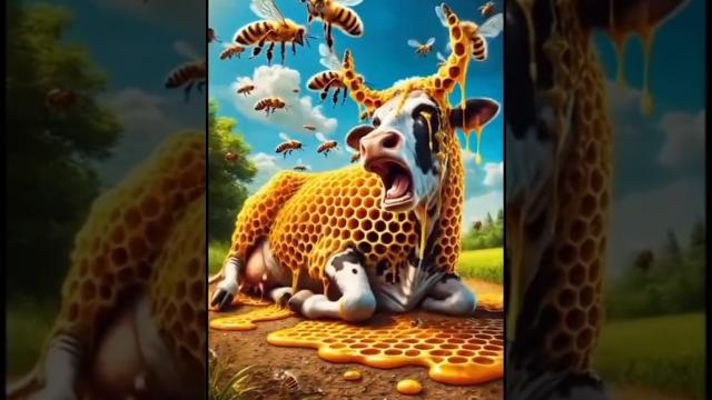 A hundreds of honey bee attacks on the cow #shorts #ai #aiverse #cartoon #bee #beeattack #cow A hundreds of honey bee attacks on the cow #shorts #ai #aiverse #cartoon #bee #beeattack #cow