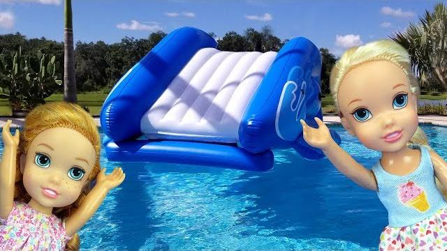 Water slide ! elsa and anna toddlers - pool playdate - barbie - floaties - swim - water fun - splash Water slide ! elsa and anna toddlers - pool playdate - barbie - floaties - swim - water fun - splash