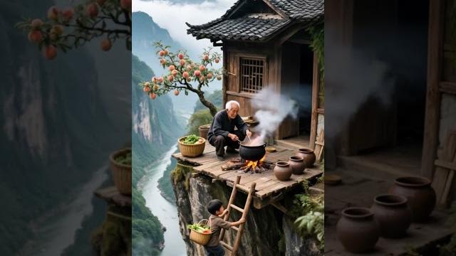 悬崖上的烟火:祖孙的山居时光 #治愈系 #悬崖小屋 悬崖上的烟火:祖孙的山居时光 #治愈系 #悬崖小屋