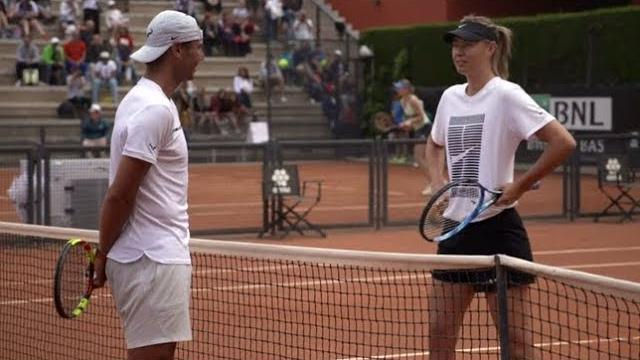 Maria sharapova practices with rafael nadal | rome masters 2018 Maria sharapova practices with rafael nadal | rome masters 2018