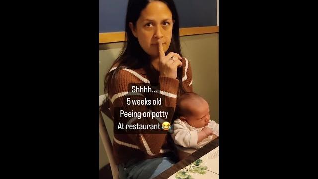 Shhhh!!! 5 weeks old peeing on potty at restaurant Shhhh!!! 5 weeks old peeing on potty at restaurant