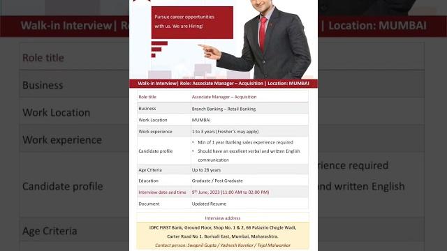 New job idfc first bank #careeradvisor24 #reels New job idfc first bank #careeradvisor24 #reels