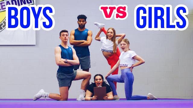 Boys vs girls extreme cheer & gymnastics challenge! Boys vs girls extreme cheer & gymnastics challenge!