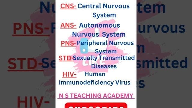 Full form of cns, ans, pns, std, hiv #science #full #form #viral #youtubeshorts #shortsfeed #shorts Full form of cns, ans, pns, std, hiv #science #full #form #viral #youtubeshorts #shortsfeed #shorts