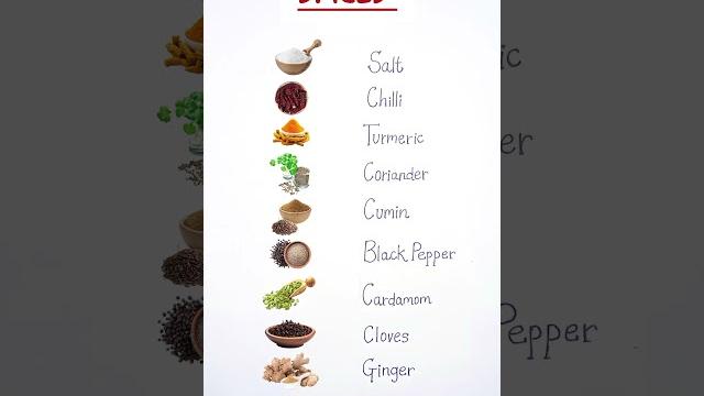 10 spices names || spices || indian spices || 10 spices name in english #ytshorts #spices 10 spices names || spices || indian spices || 10 spices name in english #ytshorts #spices