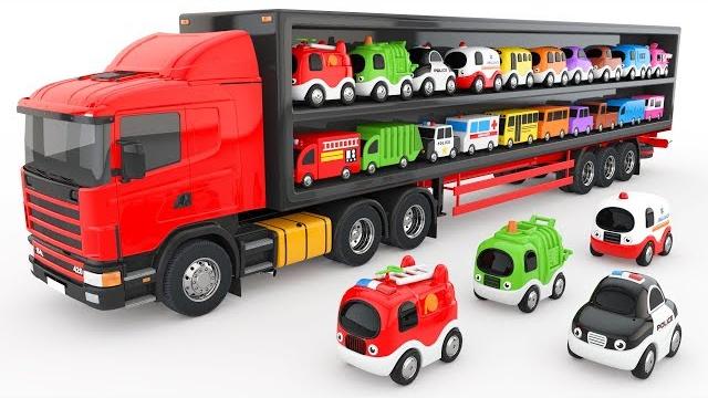 Colors for children to learn with truck transporter toy street vehicles - educational videos Colors for children to learn with truck transporter toy street vehicles - educational videos