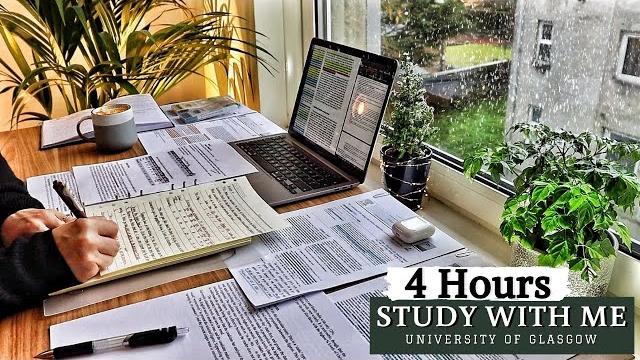 4 hour study with me | background noise, rain sounds, 10-min break, no music 4 hour study with me | background noise, rain sounds, 10-min break, no music