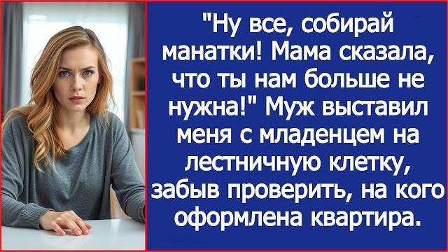 "ну все, собирай манатки! мама сказала, что ты нам больше не нужна!" заявил муж за ужином. "ну все, собирай манатки! мама сказала, что ты нам больше не нужна!" заявил муж за ужином.