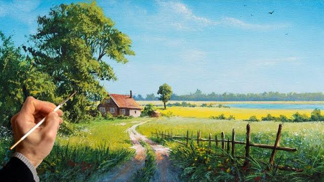 Acrylic landscape painting - spring / easy art / drawing lessons / satisfying relaxing / акрил Acrylic landscape painting - spring / easy art / drawing lessons / satisfying relaxing / акрил