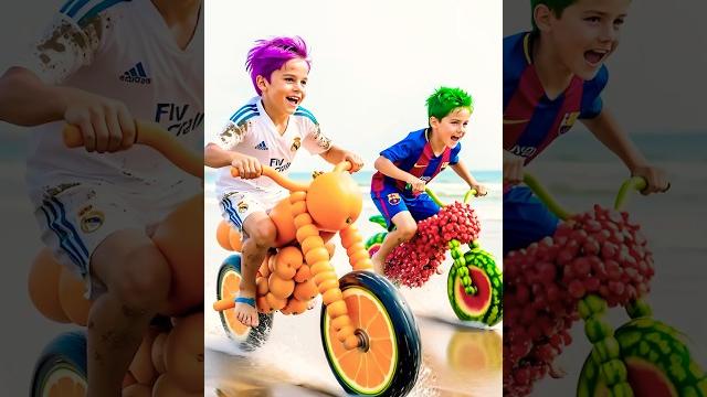 Messi and ronaldo make fruit motorbike for son #ronaldo #football #messi #watermelon #orange #funny Messi and ronaldo make fruit motorbike for son #ronaldo #football #messi #watermelon #orange #funny