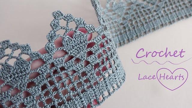 Кружево крючком "сердечки" вязание каймы beautiful to crochet lace heart for beginners pattern Кружево крючком "сердечки" вязание каймы beautiful to crochet lace heart for beginners pattern