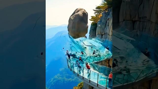 Massive rock destroys glass skywalk! Massive rock destroys glass skywalk!