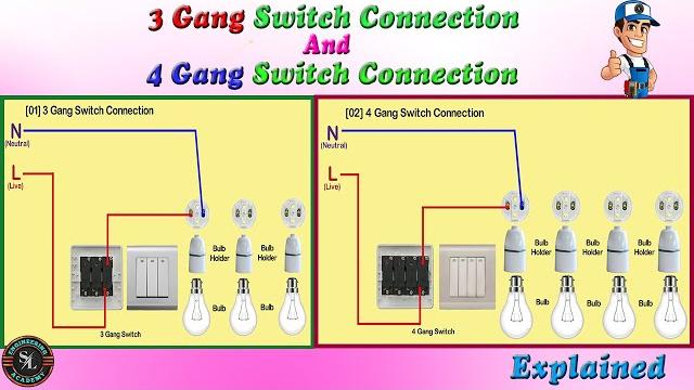 3 gang & 4 gang switch connection / how to wire three gang & four gang light switches / explained 3 gang & 4 gang switch connection / how to wire three gang & four gang light switches / explained
