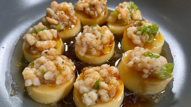 Steamed egg tofu with minced prawns Steamed egg tofu with minced prawns