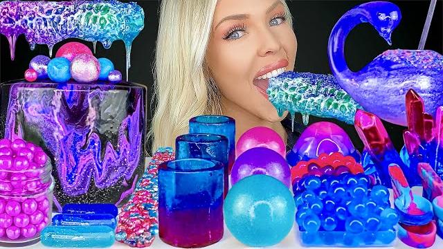 Asmr galaxy desserts mukbang, honeycomb, glaze cake, edible glitter drink, isomalt crystals jelly 먹방 Asmr galaxy desserts mukbang, honeycomb, glaze cake, edible glitter drink, isomalt crystals jelly 먹방
