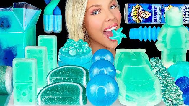 Asmr mukbang, teal blue dessert, wax car, edible makeup, lego man, blue raspberry drink, jelly 먹방 Asmr mukbang, teal blue dessert, wax car, edible makeup, lego man, blue raspberry drink, jelly 먹방