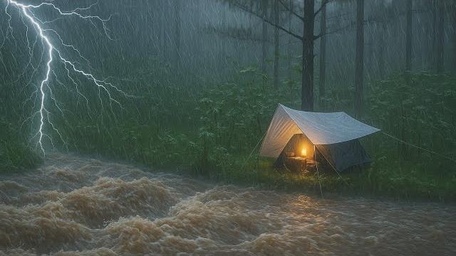 Camping in very heavy rain, thunderstorm and flood ️ a bad heavy rain with thunder and flood Camping in very heavy rain, thunderstorm and flood ️ a bad heavy rain with thunder and flood