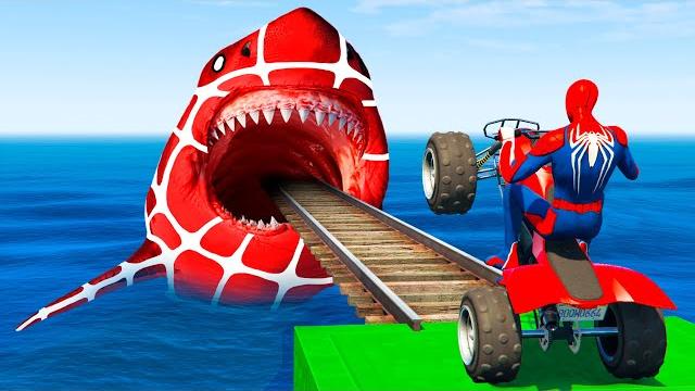 Gta 5 crazy ragdolls | spiderman by quad bike on rainbow spiders bridge (spider shark jumps) Gta 5 crazy ragdolls | spiderman by quad bike on rainbow spiders bridge (spider shark jumps)