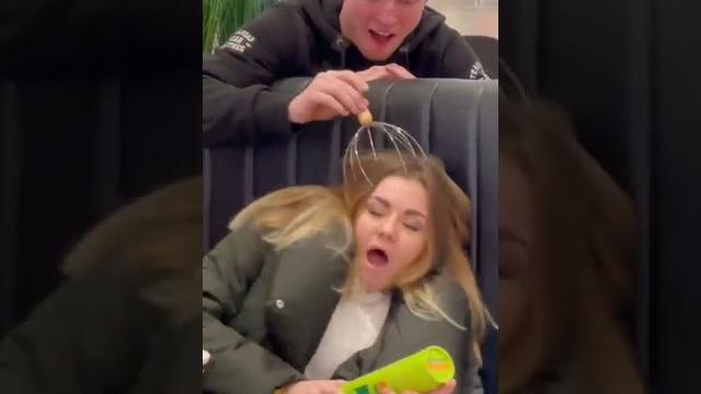 Head massage prank with strangers Head massage prank with strangers
