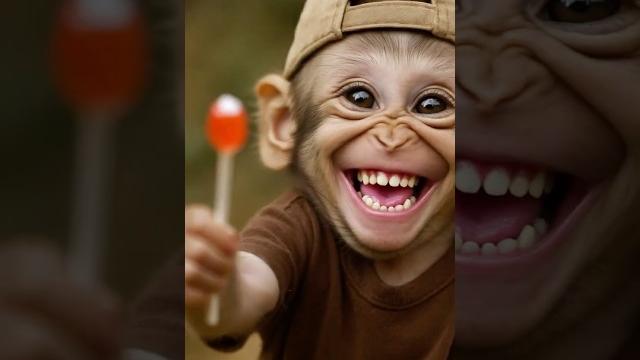 Baby monkey shares his lollipop… after tasting it! Baby monkey shares his lollipop… after tasting it!