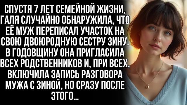 Через 7 лет брака галя узнала, что муж переписал участок на двоюродную сестру зину. но когда она… Через 7 лет брака галя узнала, что муж переписал участок на двоюродную сестру зину. но когда она…