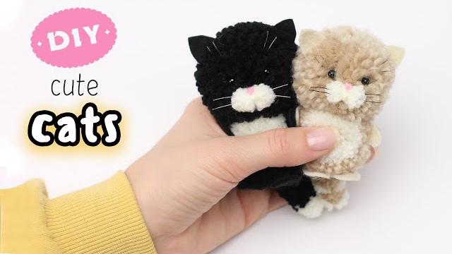 Diy cute cats yarn pom pom how to make a kitty from knitting threads yarn kitty making Diy cute cats yarn pom pom how to make a kitty from knitting threads yarn kitty making