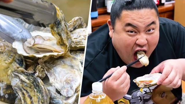 Eating endless oysters with young sumo wrestlers Eating endless oysters with young sumo wrestlers